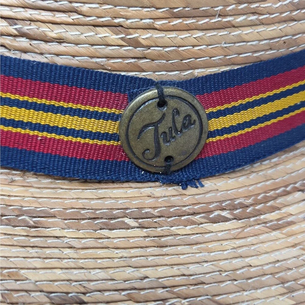 Tula Hat Fedora Tan Straw Hat with a multi-color patterned band